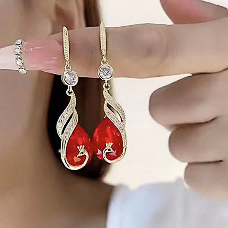 Korean Luxurious red Stone Earring