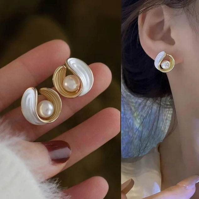 Natural Pearl Earrings Luxury Simple Unique Versatile Hanging Drip Wrap Stud Earrings Party Wed Unusual Jewelry3