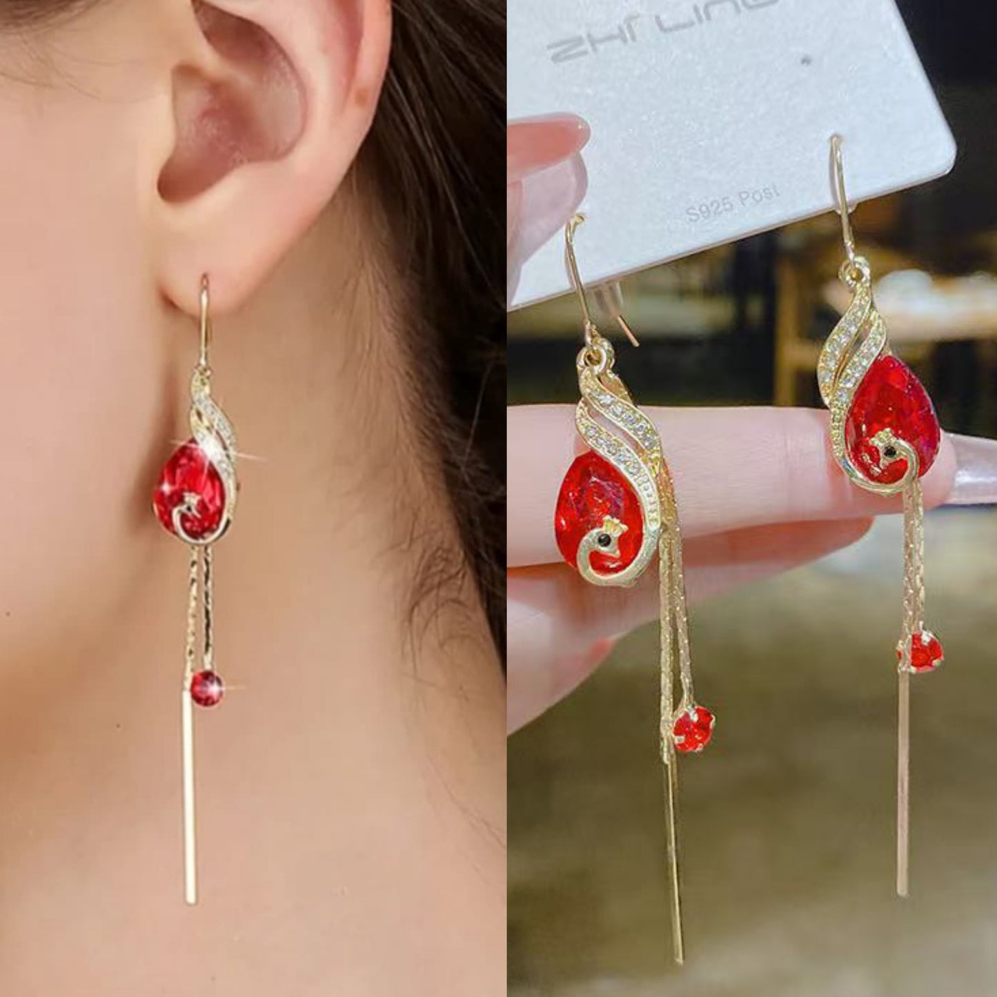 Korean Luxurious Beautiful red stone earring