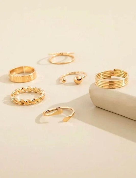 Korean Beautiful Pack of 6 Ringings Gold
