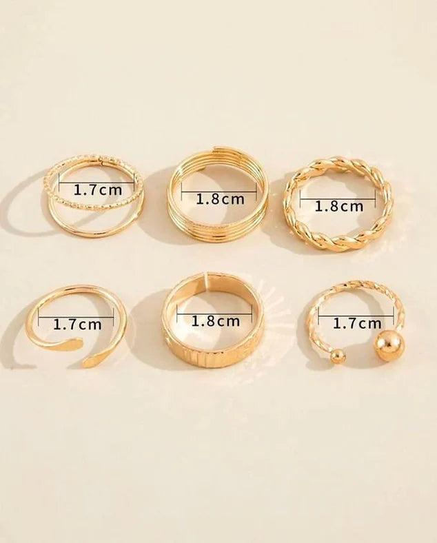 Korean Beautiful Pack of 6 Ringings Gold