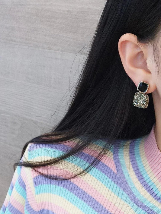 Black Stone Studded Geometrical Shape Earrings