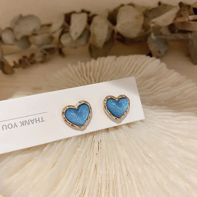 Korean beautiful blue Heart Earring