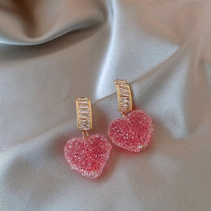 Korean pink Diamond heart Luxurious Earring
