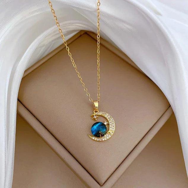 Korean Luxury Beautiful Style Gold Moon Star Pendant Necklace