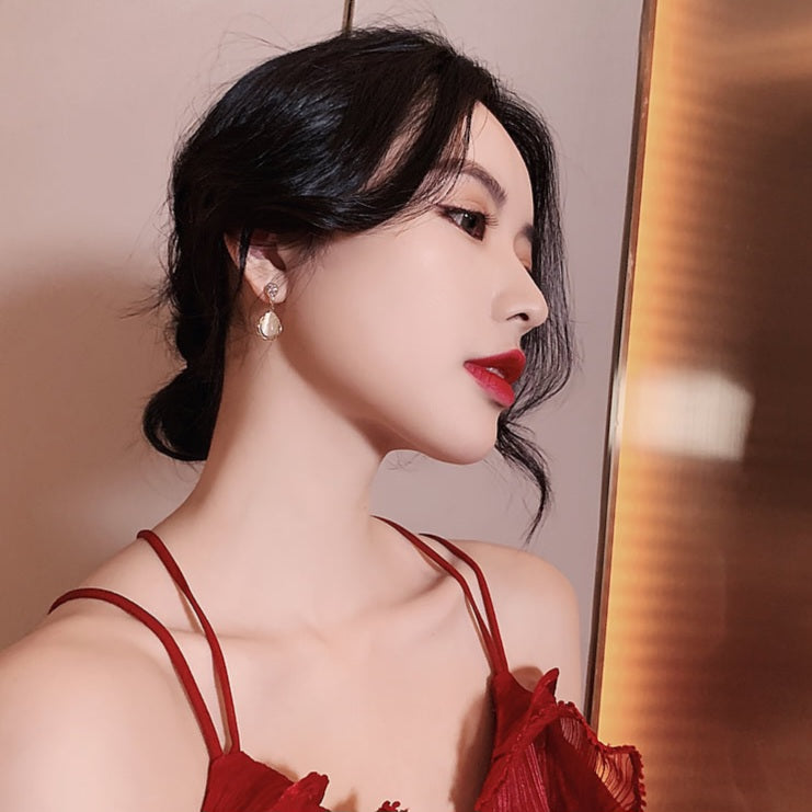 Korean Crystal Sparking Diamond Pearl Drop Earring for Women Gold