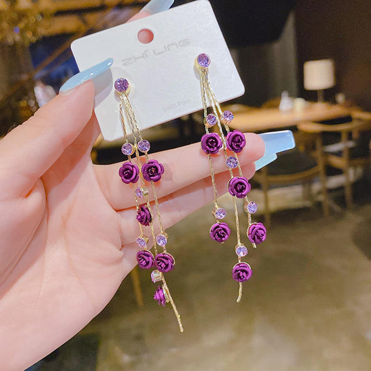 korean long purple Flower 🌼 earring