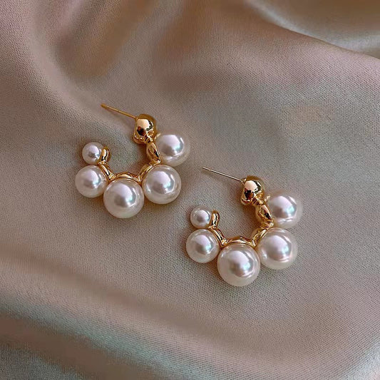 Earring For Women Gold Toned Pearl Studded Hoop Earrings