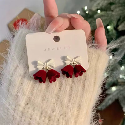 korean red flower earring