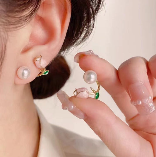 Korean Beautiful Pink Lotus Stud Earring