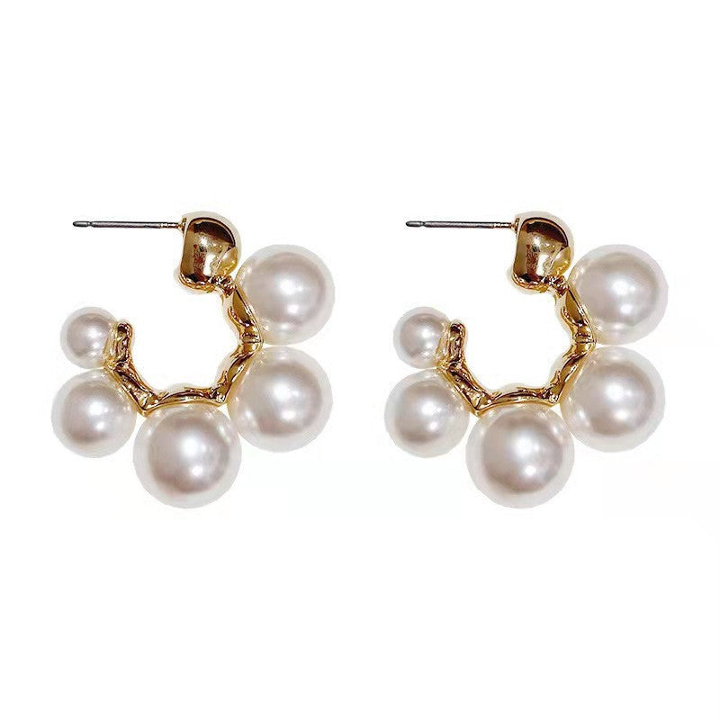 Earring For Women Gold Toned Pearl Studded Hoop Earrings