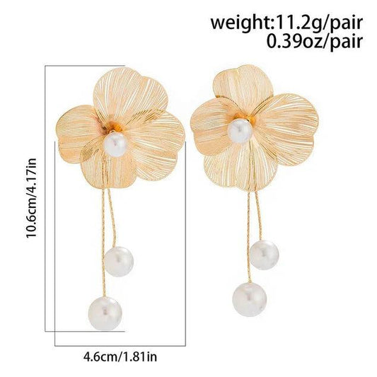 Korean Beautiful Flower Design Drop Gold Earring