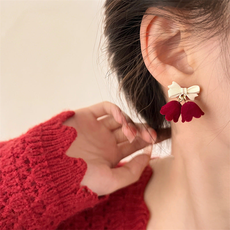 korean red flower earring