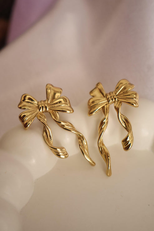 Korean bow anti tarnish earring