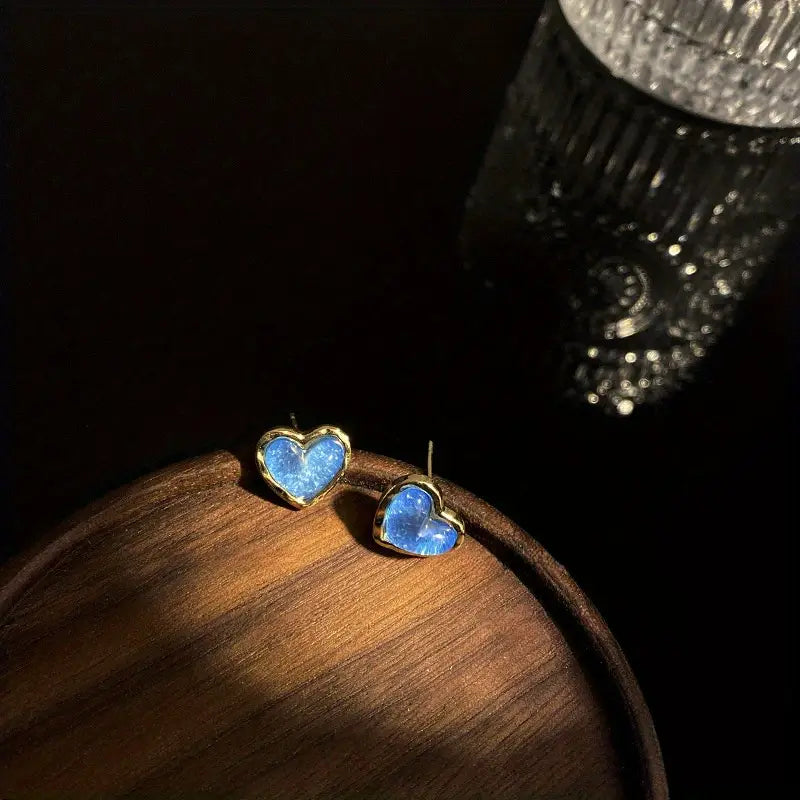 korean blue heart earring