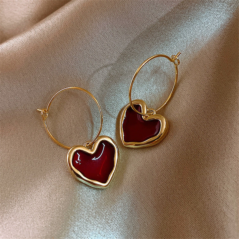 Korean beautiful anti Tarnish gold And red Earring