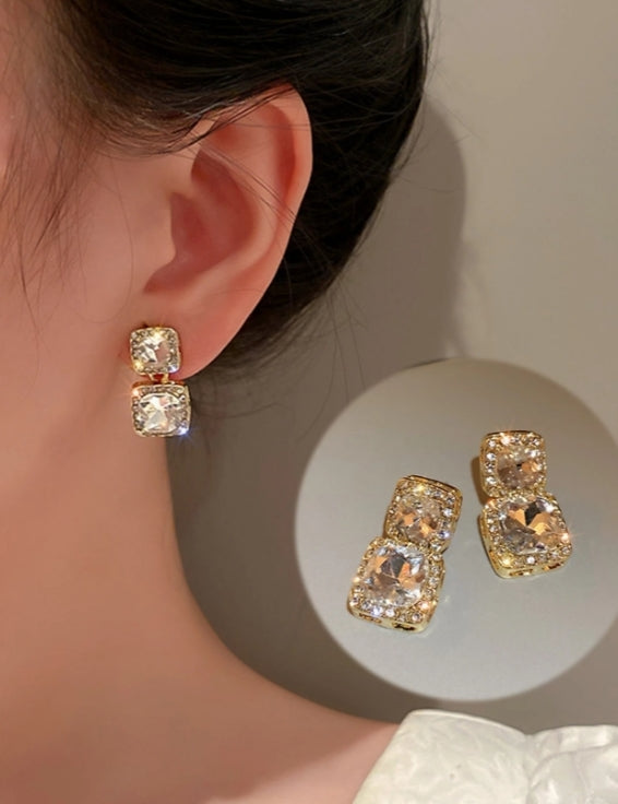 1 Pair Elegant Geometric Square Cubic Zirconia Earrings