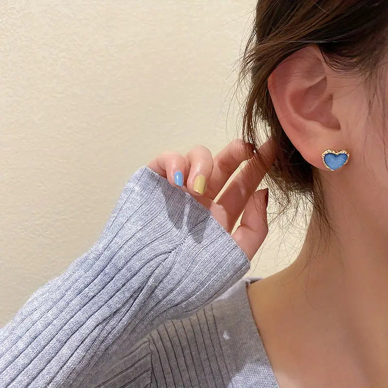 Korean beautiful blue Heart Earring