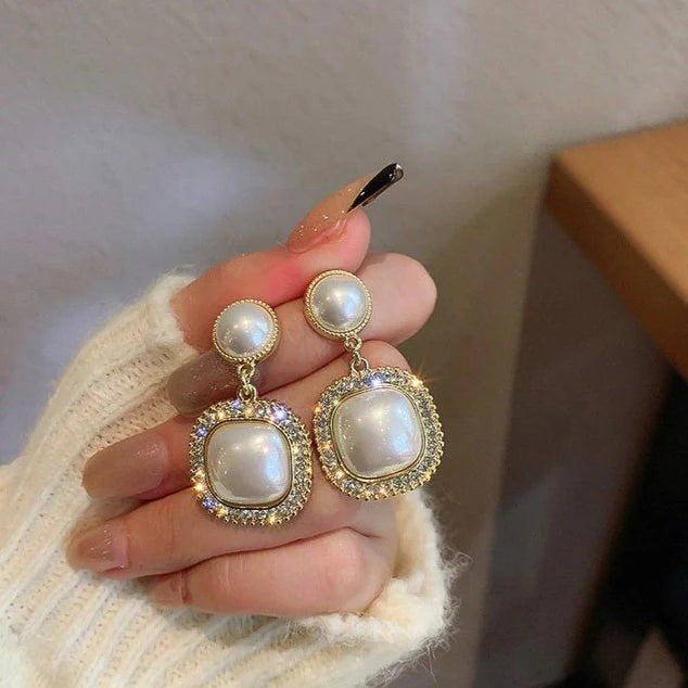 Pearl Drop Earrings | Shell Pearl Earrings with Sterling Silver Pins with small Diamond3