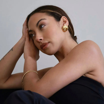 18K Gold Plated Thread Round Stainless Steel Geometric anti Tarnish Stud Earring