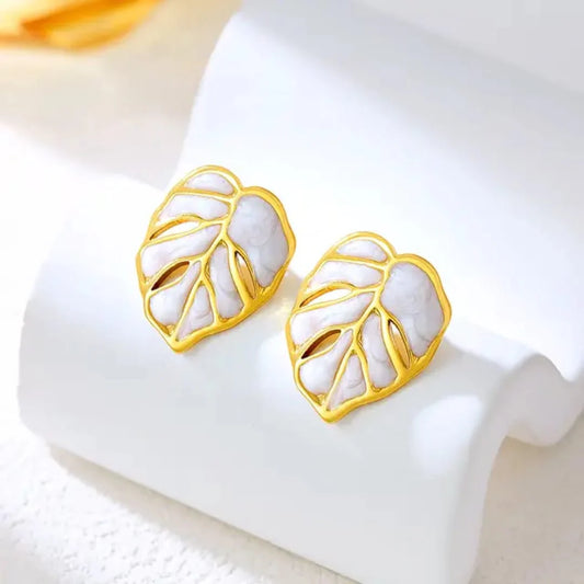 korean white leaf anti tarnish earring