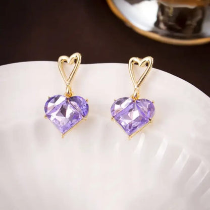 Korean Luxurious Purple Stone Heart Earring