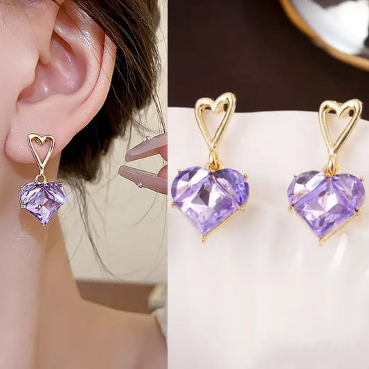 Korean Luxurious Purple Stone Heart Earring