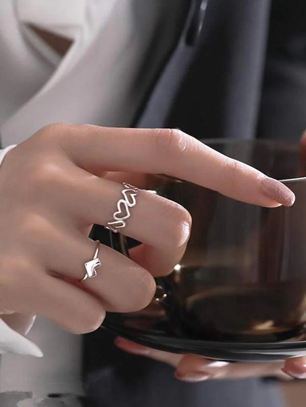 Korean Beautifull 2pcs Ring Set Silver