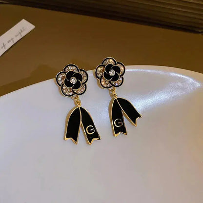 korean Beautiful black flower Earring