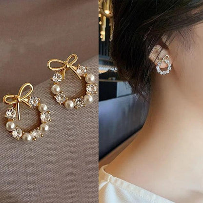 Beautiful Natural Pearl Diamond Studded Gold Earring3
