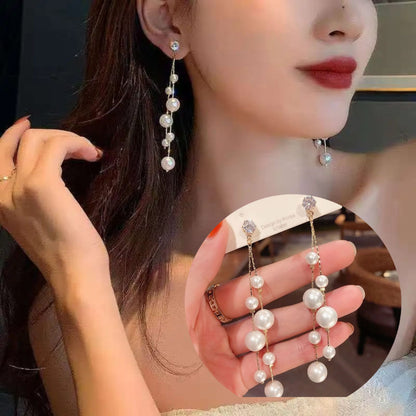 Korean long Drop Gold Peal Earring3