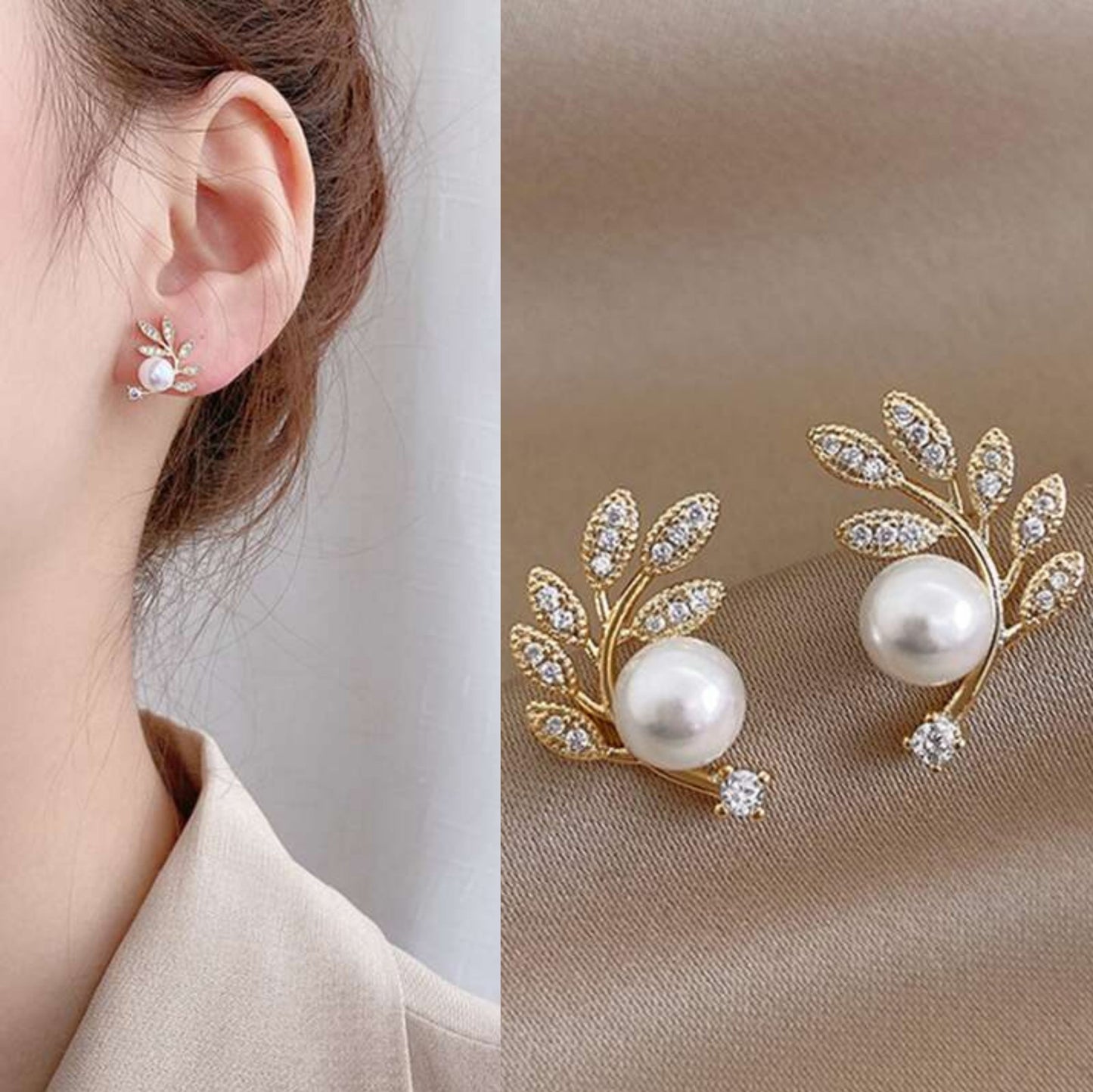 Korean Gold Leaf And Pearl Stud earring