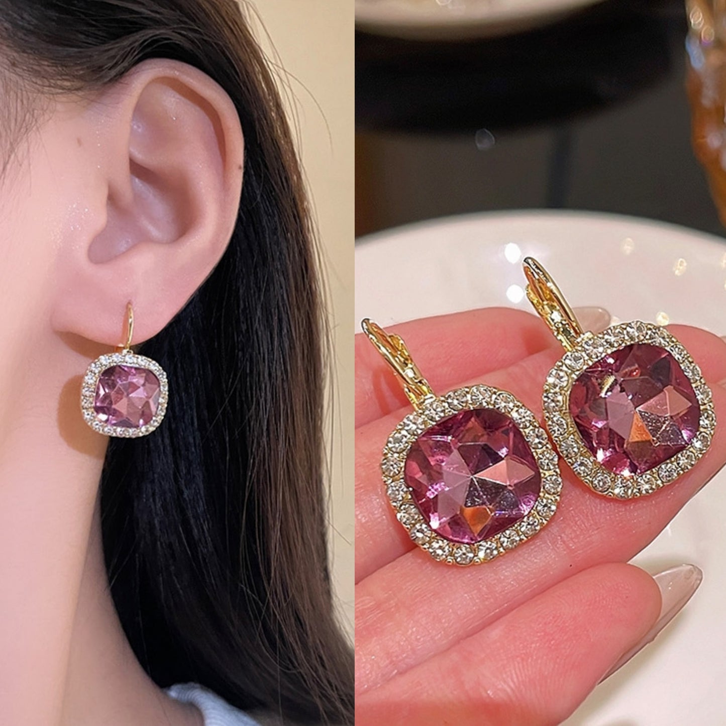 Korean Luxurious Purple Drop Zirconia Earring3