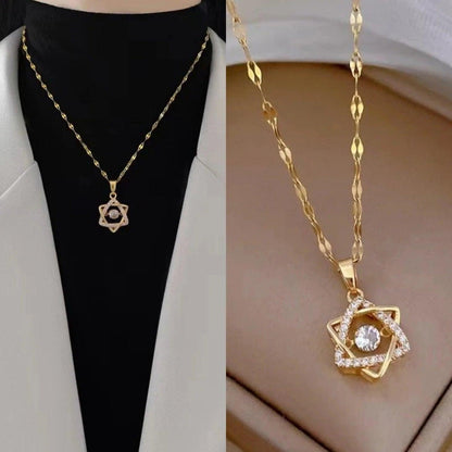Korean Luxury Beautiful Star Gold Pearl Zirconia Stone Heart Pendant Necklace