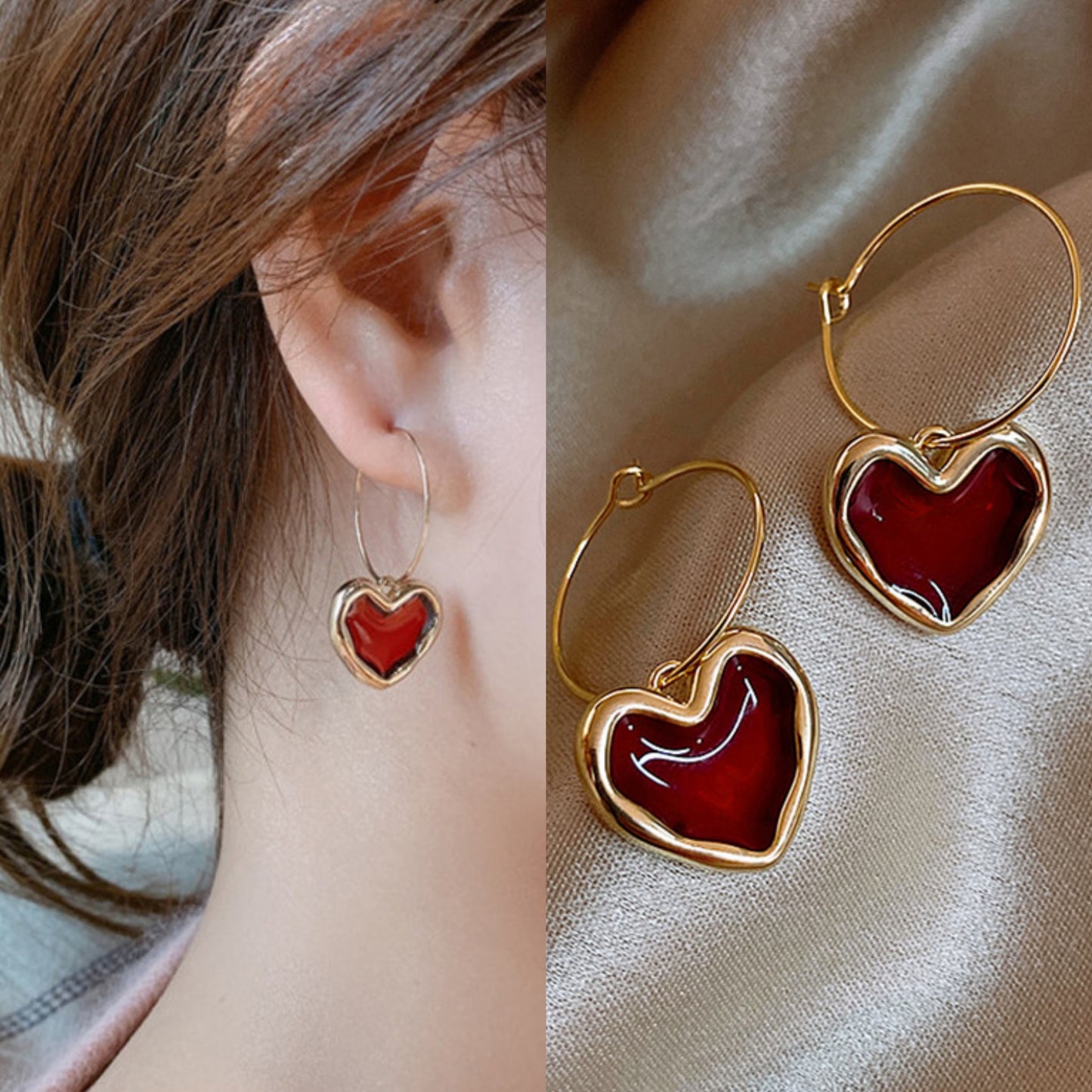 Korean beautiful anti Tarnish gold And red Earring