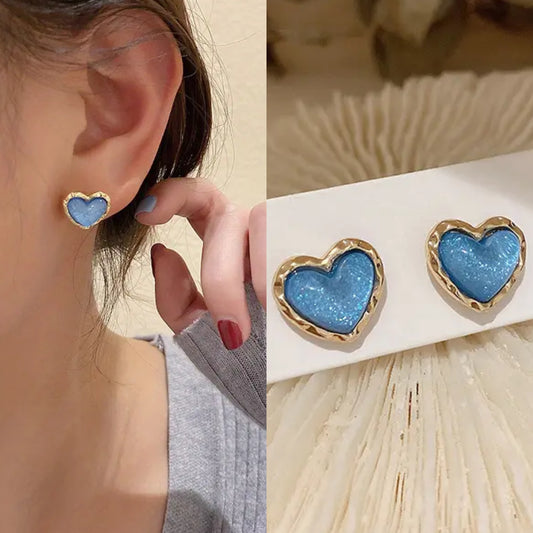 Korean beautiful blue Heart Earring