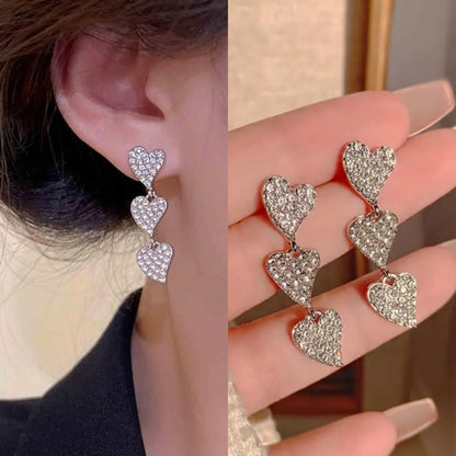 Korean Crystal triple heart Earring