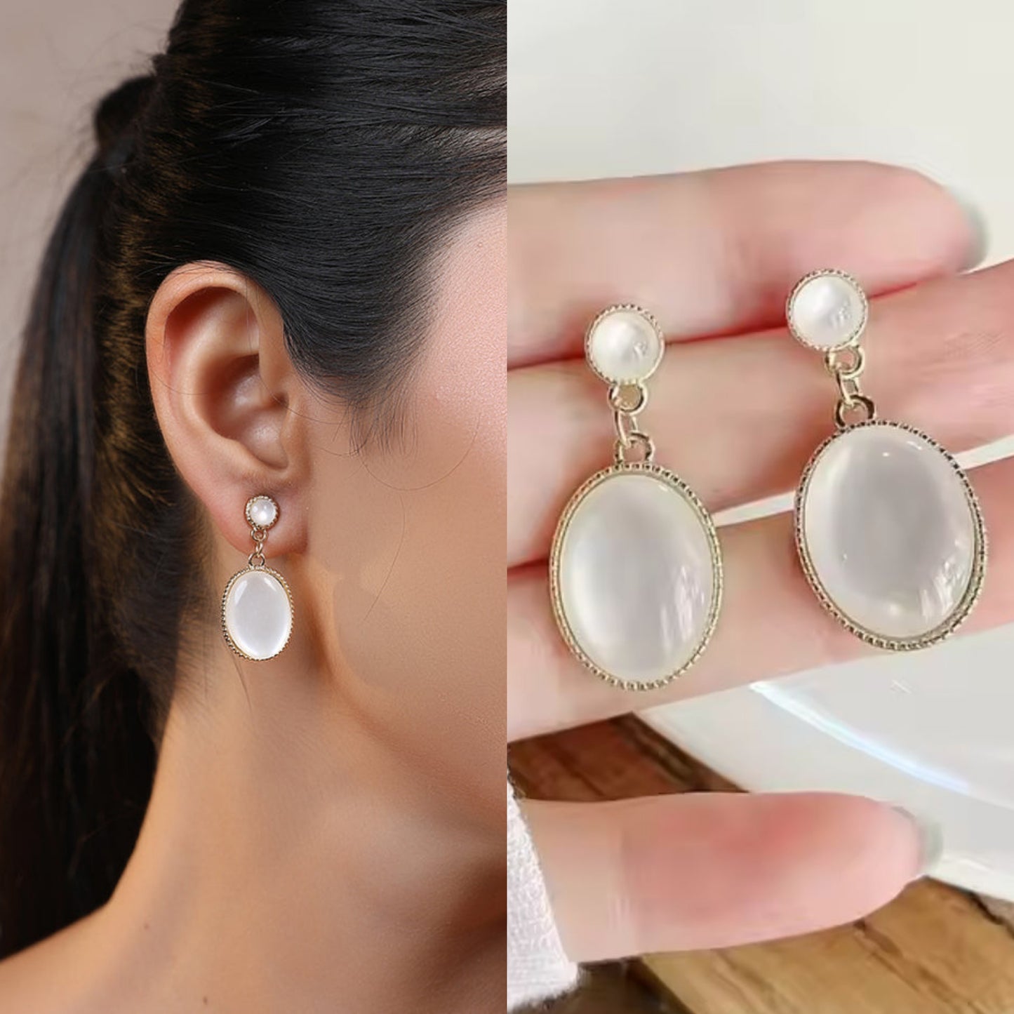 korean white stone earring
