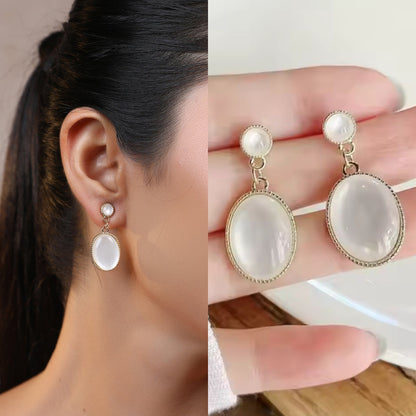 korean white stone earring