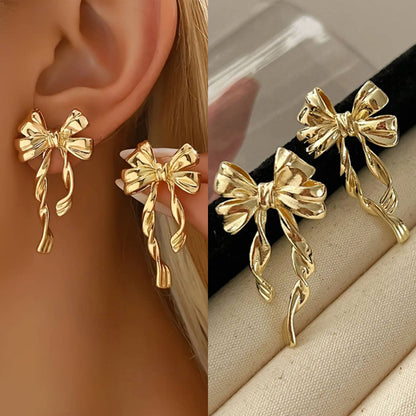 Korean bow anti tarnish earring