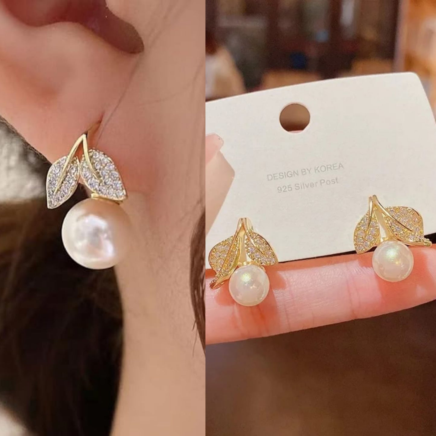 korean pearl Leaf earring
