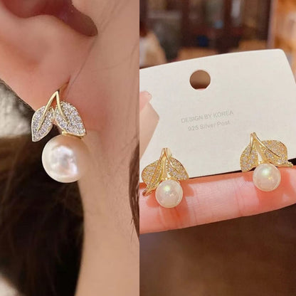 korean pearl Leaf earring