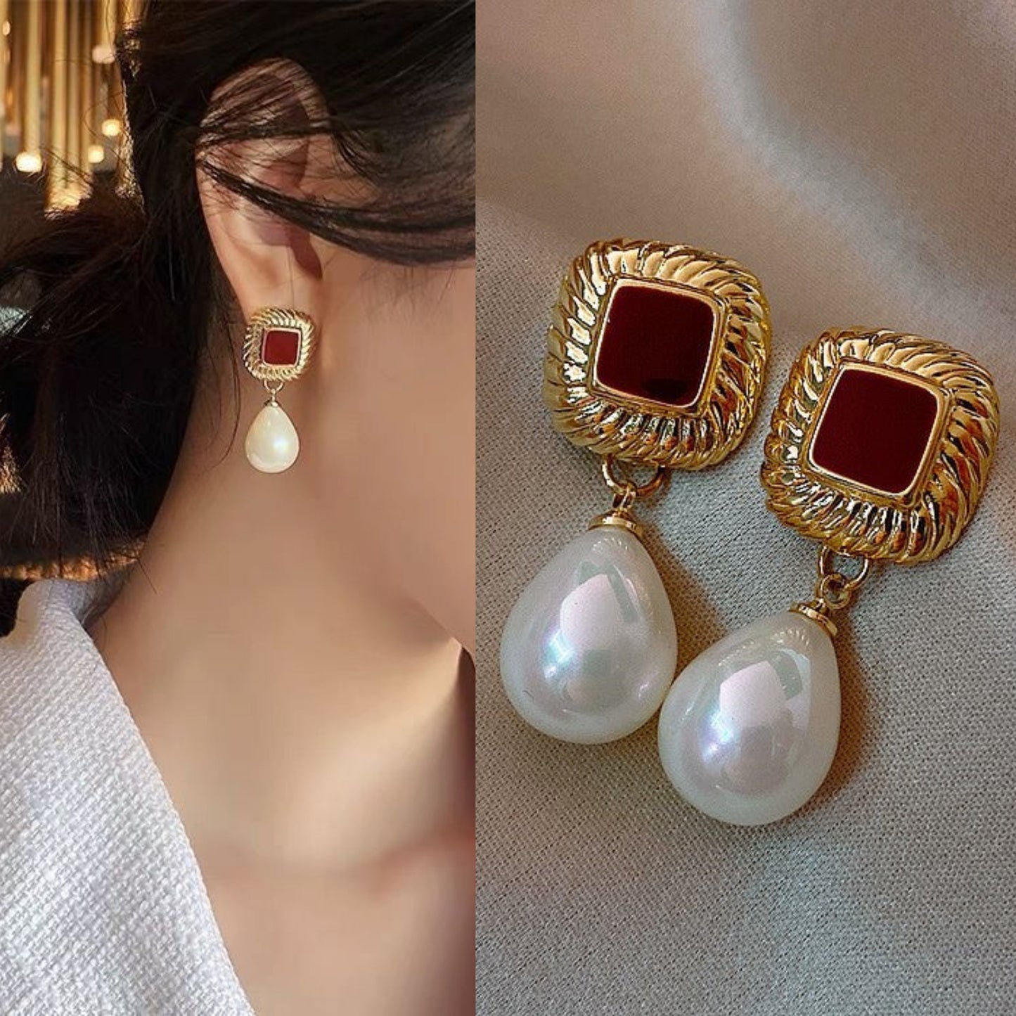 Korean gold pearl beautiful Earring