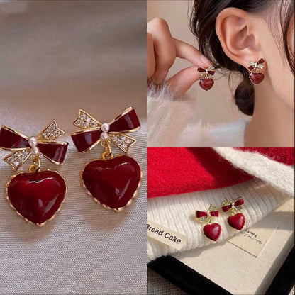 Korean cure red heart Earring