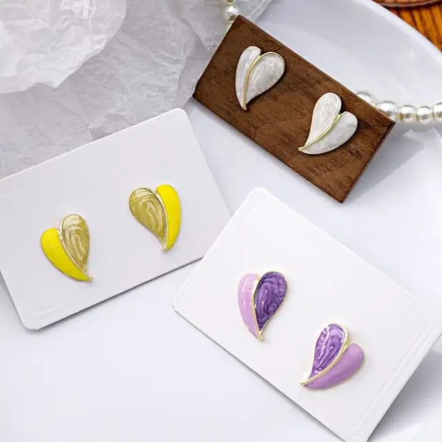 korean white heart earring
