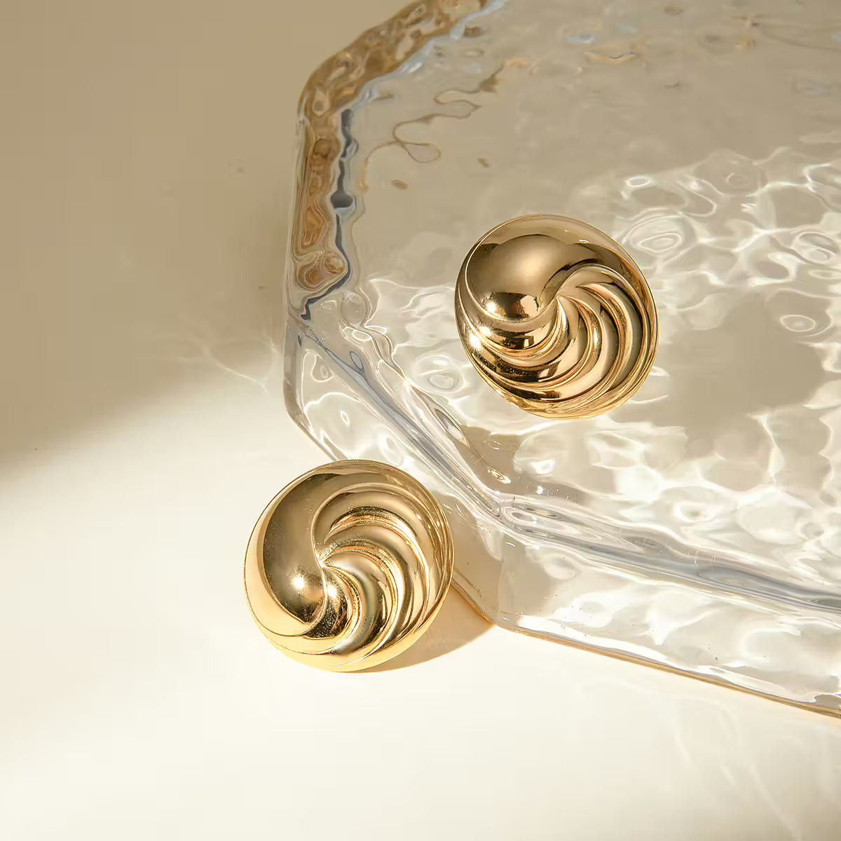 18K Gold Plated Thread Round Stainless Steel Geometric anti Tarnish Stud Earring