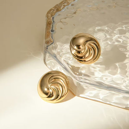 18K Gold Plated Thread Round Stainless Steel Geometric anti Tarnish Stud Earring