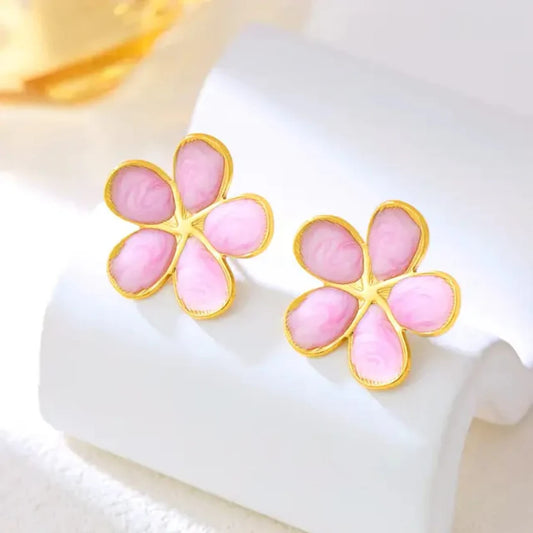 korean flower anti tarnish earring