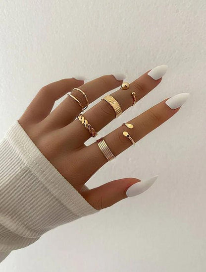 Korean Beautiful Pack of 6 Ringings Gold