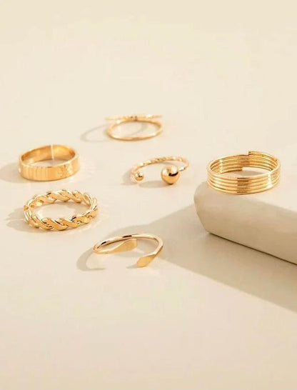 Korean Beautiful Pack of 6 Ringings Gold